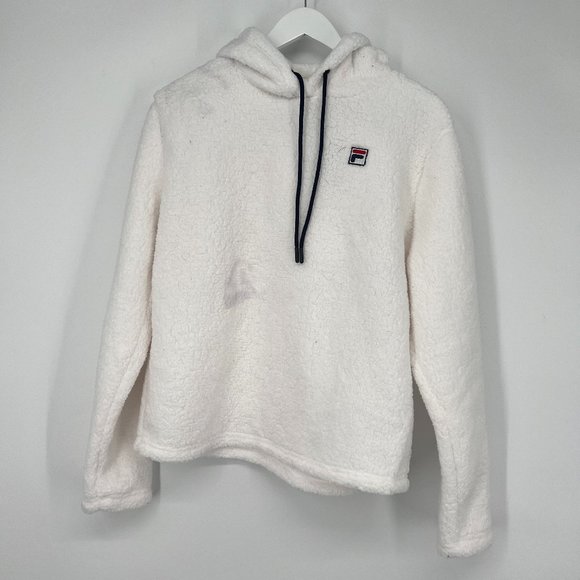 Fila Women's Josephine Sherpa Embroidered Logo Crop Hoodie White Medium NWT - Picture 4 of 11